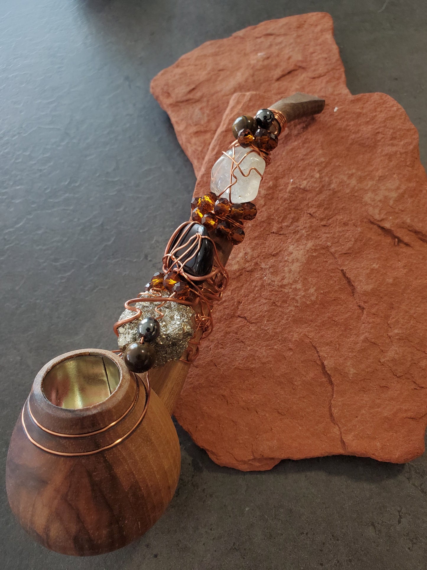 Tiger Eye & Black Onyx crystal pipe