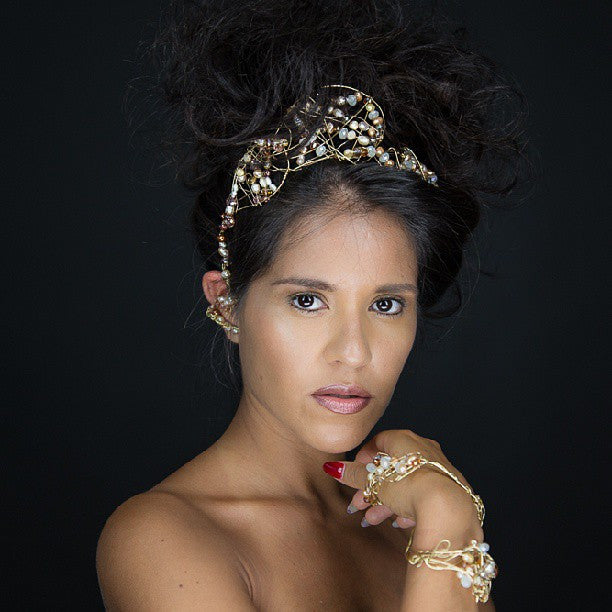 Freshwater Pearl Galaxy wire wrapped crown, one of a kind crystal jewelry