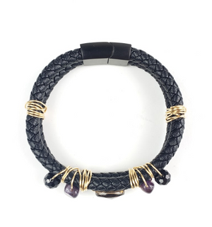Vi leather bracelet~ one of a kind crystal jewelry