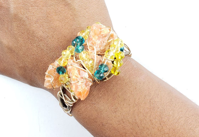 Orange Calcite galaxy bracelet~ one of a kind crystal jewelry