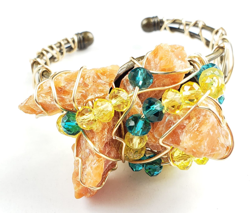 Orange Calcite galaxy bracelet~ one of a kind crystal jewelry