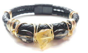 14k Citrine & smokey quartz bracelet, One of a kind crystal jewelry