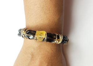 14k Citrine & smokey quartz bracelet, One of a kind crystal jewelry