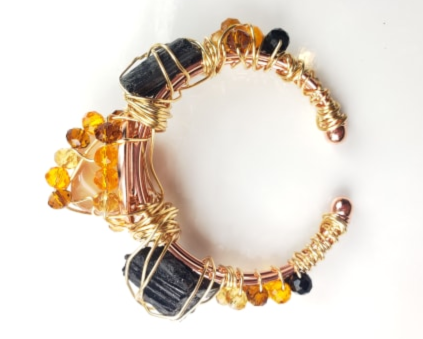 Black Tourmaline, Carnelian bracelet, one of a kind crystal jewelry