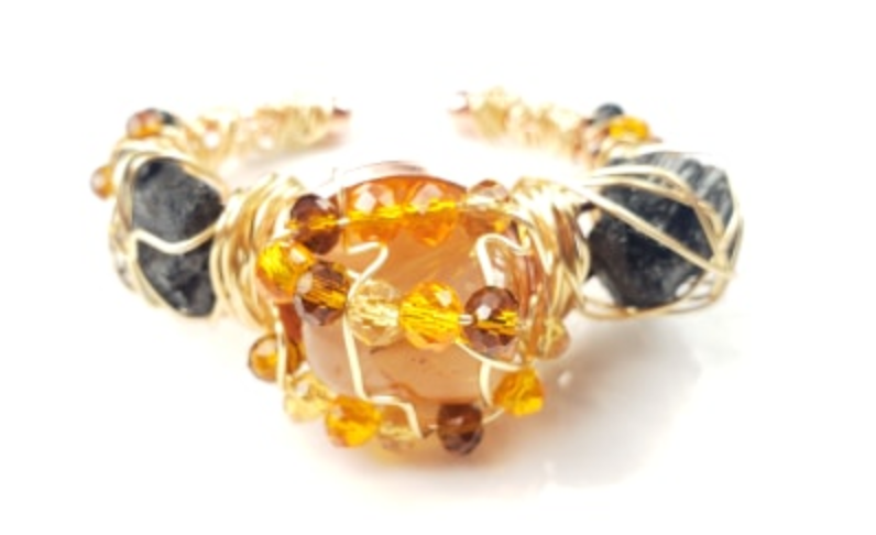 Black Tourmaline, Carnelian bracelet, one of a kind crystal jewelry