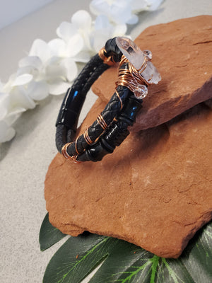 Leather Clear Quartz Bracelet One of a kind Crystal jewelry