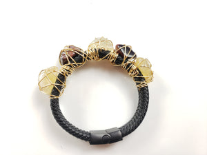 Tiger eye & Citrine leather bracelet