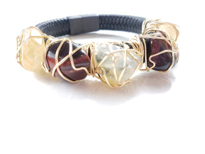 Tiger eye & Citrine leather bracelet