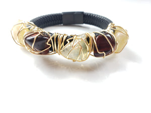 Tiger eye & Citrine leather bracelet