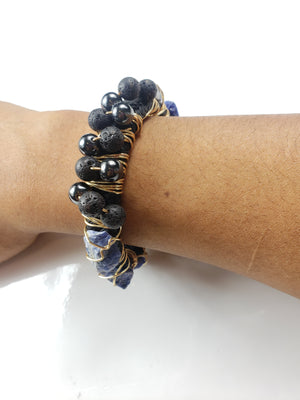 Sodalite, hematite & Lava stone bracelet~ One of a kind crystal jewelry