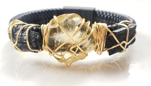 Citrine & Black Tourmaline leather bracelet