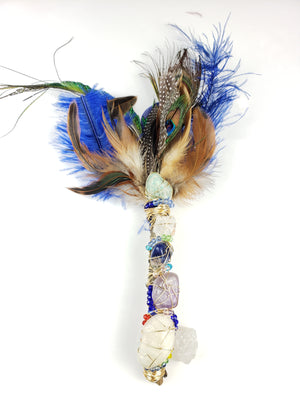 Smudge Feather Wand~One of a kind crystal wand