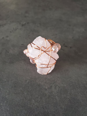 Crystal Cluster Rose Quartz Galaxy Ring-One of a kind raw crystal jewelry