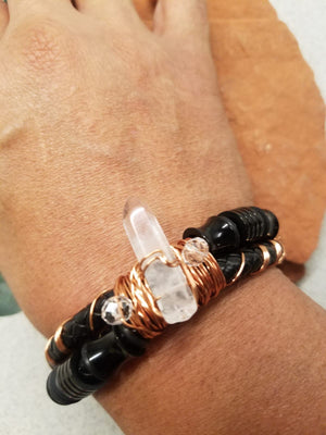 Leather Clear Quartz Bracelet One of a kind Crystal jewelry