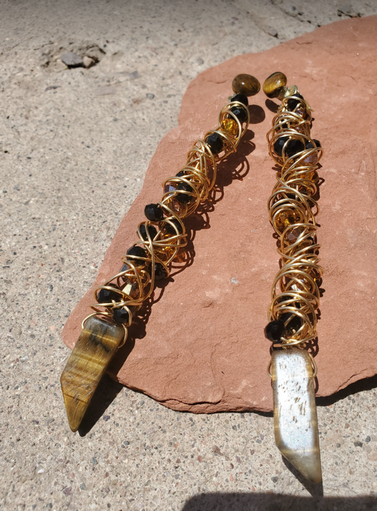 Tiger Eye dangles earring clip-on
