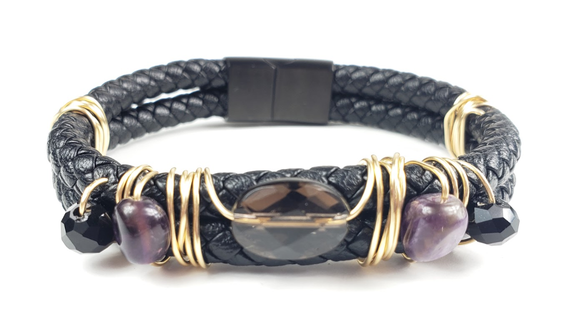 Vi leather bracelet~ one of a kind crystal jewelry