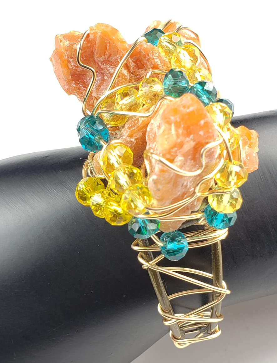 Orange Calcite galaxy bracelet one of a kind crystal jewelry