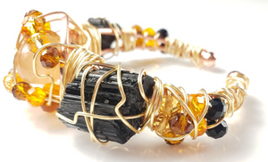 Black Tourmaline, Carnelian bracelet, one of a kind crystal jewelry
