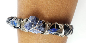Sodalite and Black Tourmaline leather bracelet ~One of a kind jewelry