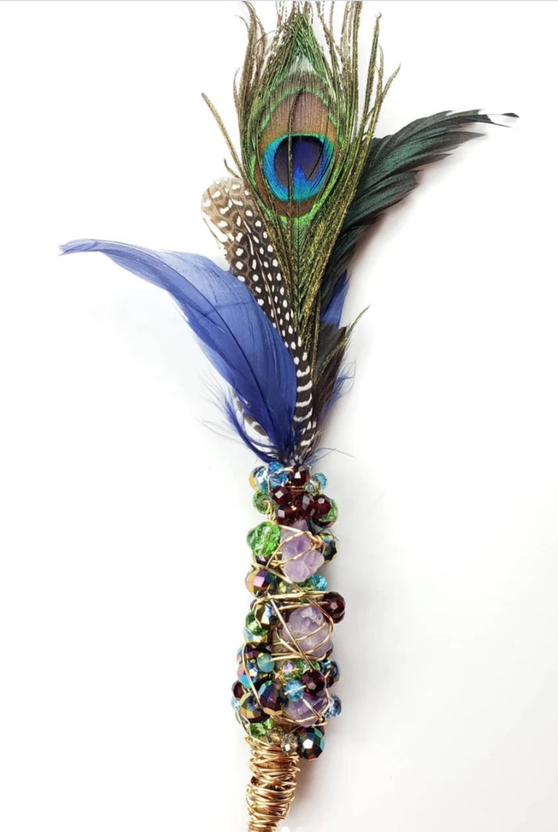 Smudge Feather Wand One of a kind crystal wand Nicole Designs All